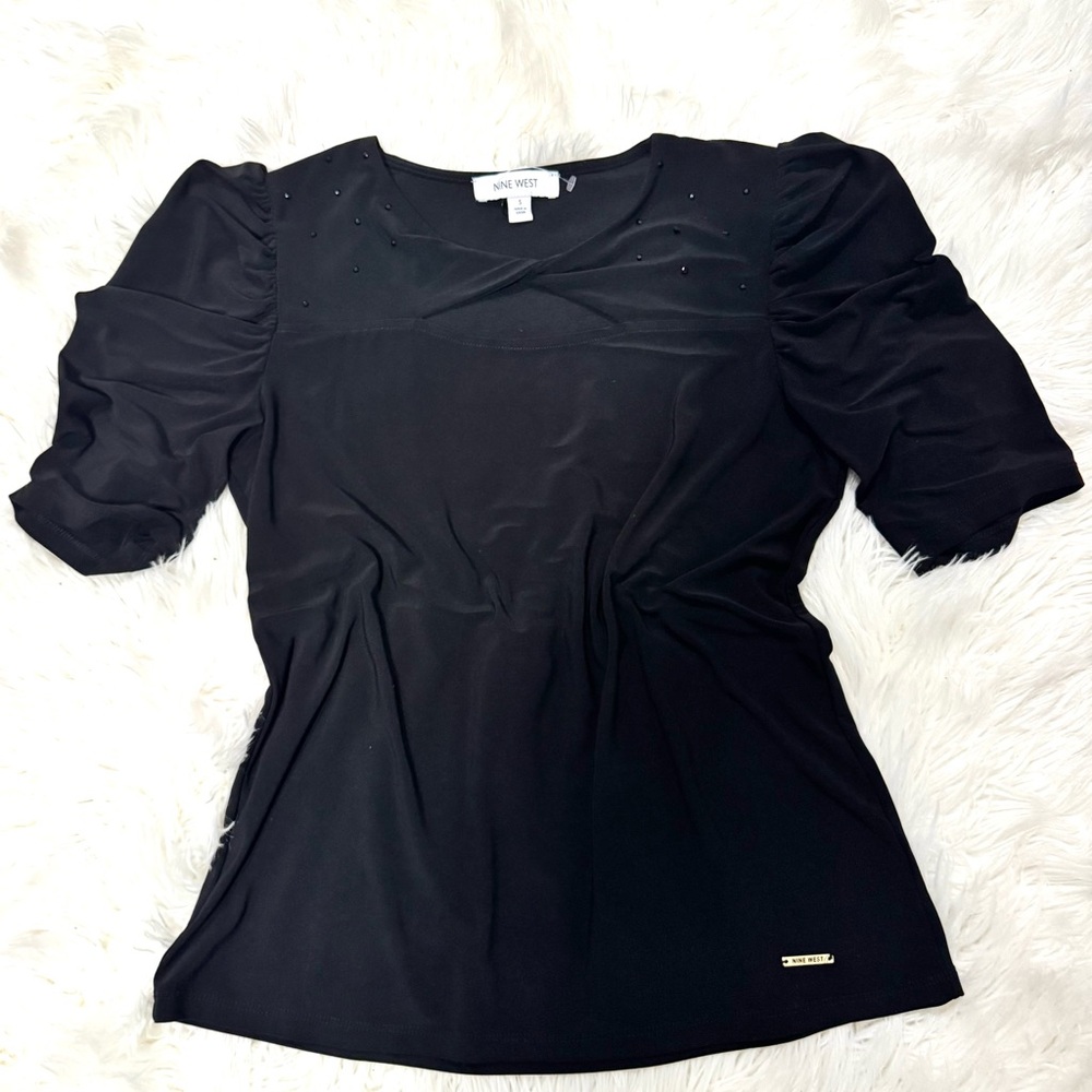 Nine West Black Puff Sleeve Blouse